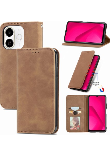Tecno Spark 30C 5g Kahverengi Için Retro Deri Deri Kılıf (Yurt Dışından)