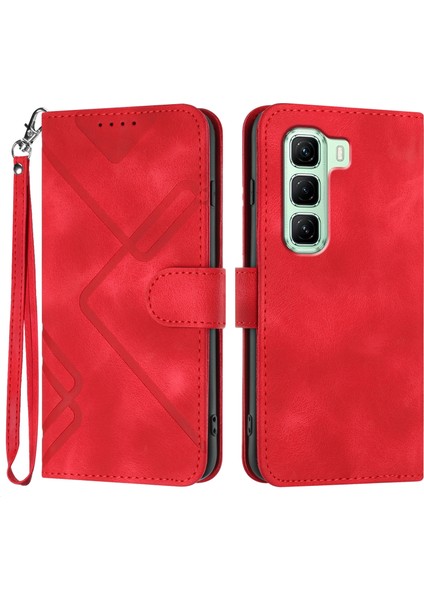 Infinix Hot 50 5g Kırmızı Için Çizgi Desenli Pu Kılıf (Yurt Dışından)