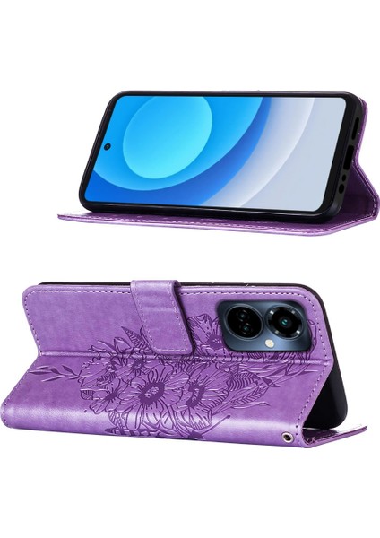 Tecno Camon 19 Pro 5g Mor Için Kabartmalı Pu Kılıf (Yurt Dışından)