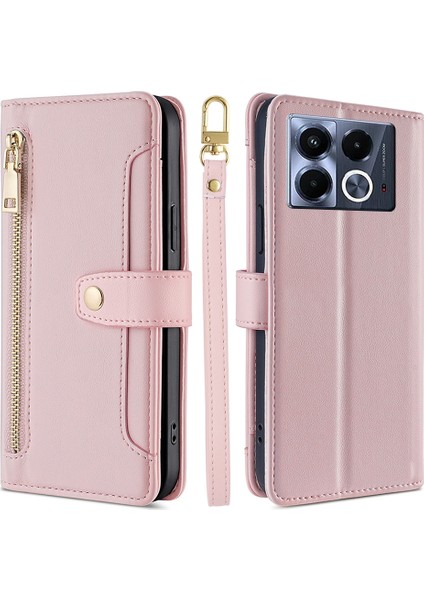 Infinix Note 40 5g Pembe Için Çapraz Gövde Fermuarlı Cüzdan Kılıf (Yurt Dışından)