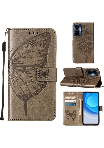 Tecno Camon 19 Pro 5g Gri Için Kabartmalı Pu Kılıf (Yurt Dışından)