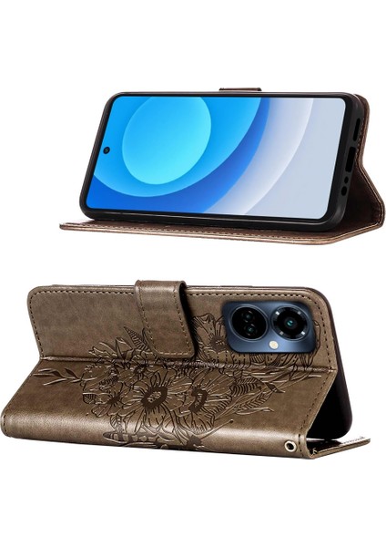 Tecno Camon 19 Pro 5g Gri Için Kabartmalı Pu Kılıf (Yurt Dışından)