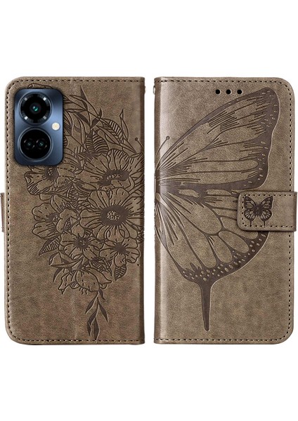 Tecno Camon 19 Pro 5g Gri Için Kabartmalı Pu Kılıf (Yurt Dışından)