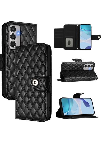 Samsung Galaxy M35 Siyah Için Eşkenar Dörtgen Deri Kılıf (Yurt Dışından)