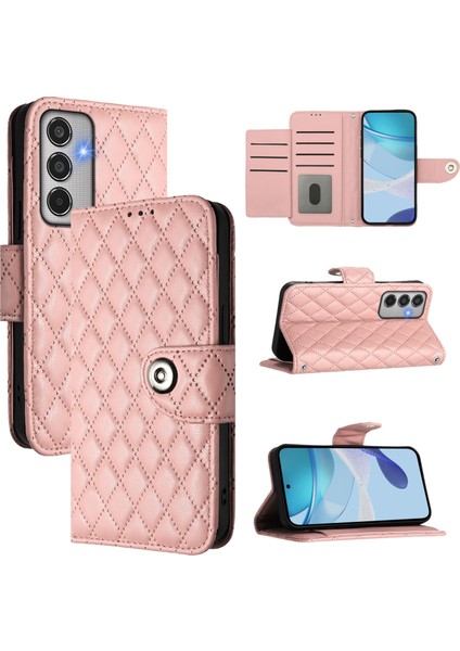 Samsung Galaxy M35 Mercan Pembesi Için Eşkenar Dörtgen Deri Kılıf (Yurt Dışından)