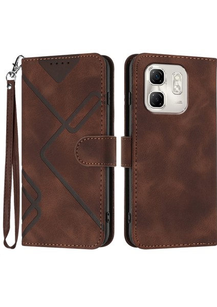 Infinix Hot 50I / Smart 9 Coffee Için Çizgi Desenli Pu Kılıf (Yurt Dışından)