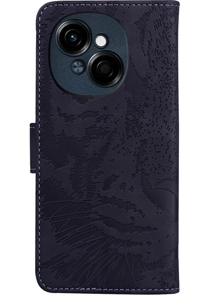 Tecno Spark Go 1 / Pop 9 Pro Siyah Için Kaplan Kabartmalı Deri Kılıf (Yurt Dışından)