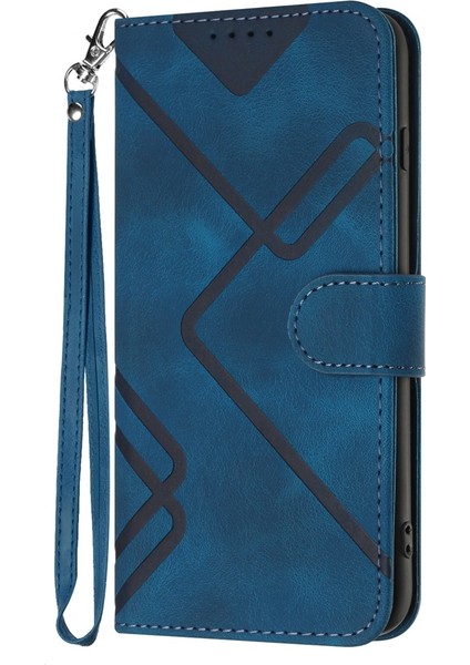 Infinix Hot 50I / Smart 9 Kraliyet Mavisi Için Çizgi Desenli Pu Kılıf (Yurt Dışından)
