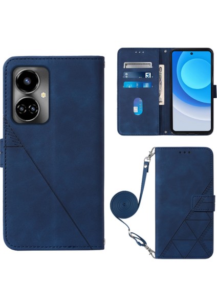 Tecno Camon 19 Mavi Için Crossbody Deri Kılıf (Yurt Dışından)