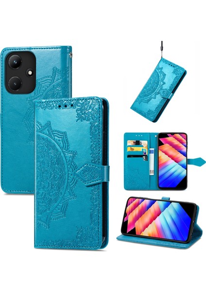 Infinix Hot 30I Mavi Için Mandala Çiçek Deri Kılıf (Yurt Dışından)