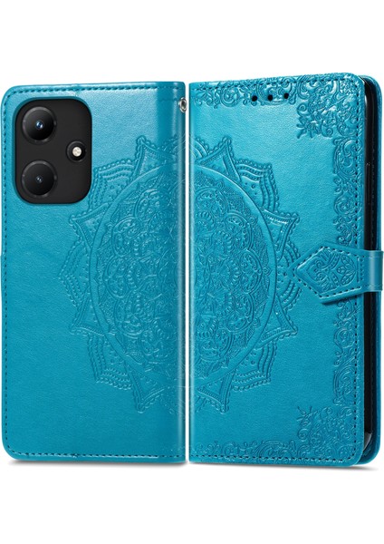 Infinix Hot 30I Mavi Için Mandala Çiçek Deri Kılıf (Yurt Dışından)