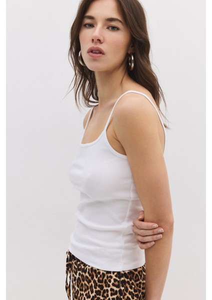 Ince Askılı Pamuklu Tshirt