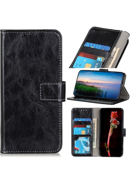 Sony Xperia Için Retro Crazy Horse Doku Pu Kılıfı 5 Iv Siyah (Yurt Dışından)