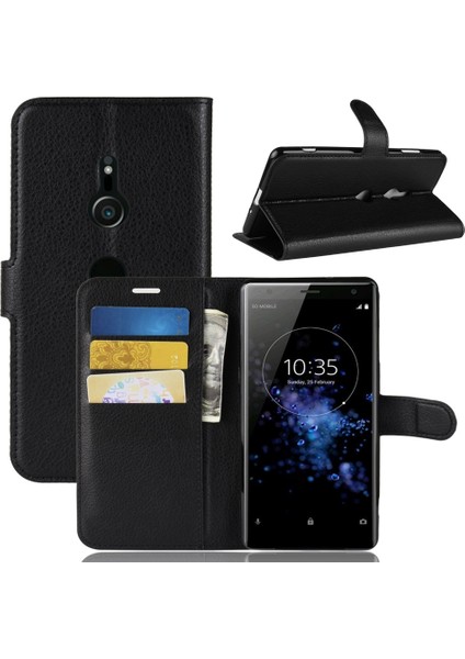 Sony Xperia Xz3 Için Litchi Doku Deri Kılıf Siyah (Yurt Dışından)