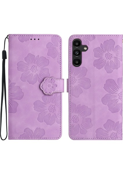 Samsung Galaxy A16 5g Mor Çiçek Kabartmalı Deri Kılıf (Yurt Dışından)