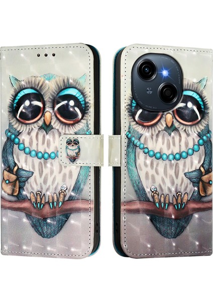 Tecno Spark Go 1 / Go 2025 Gri Baykuş Için 3D Boyama Pu Kılıf (Yurt Dışından)