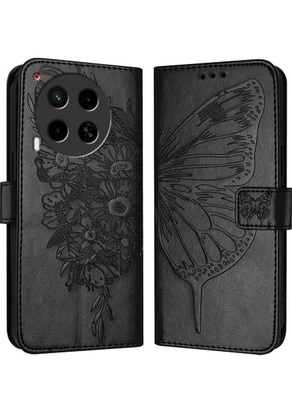 Tecno Camon 30 4g / 5g Siyah Için Kabartmalı Pu Kılıf (Yurt Dışından)