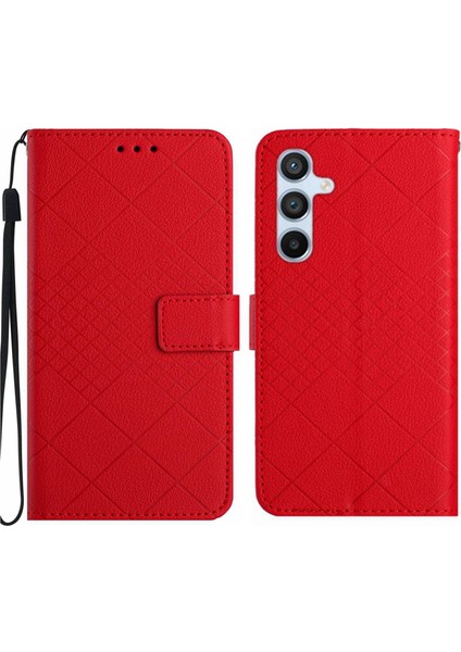 Samsung Galaxy A36 5g Kırmızı Için Eşkenar Dörtgen Pu Kılıf (Yurt Dışından)