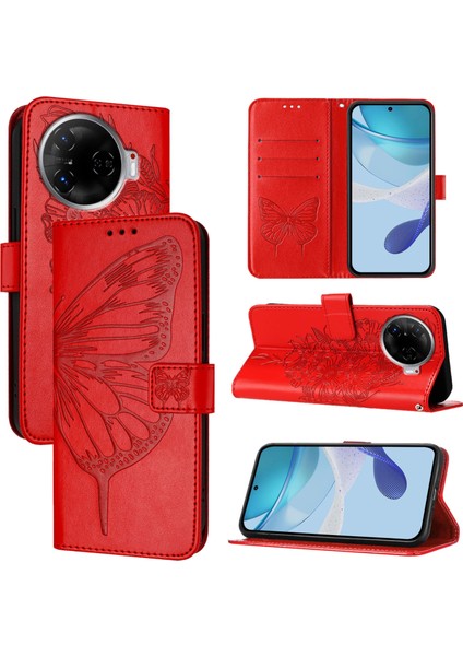 Tecno Camon 30 Pro Kırmızı Için Kabartmalı Pu Kılıf (Yurt Dışından)