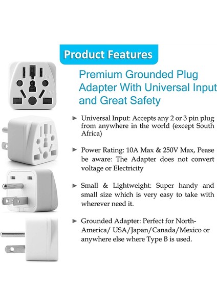 Abd Seyahat Fişi Adaptörü Ab/ingiltere/au/ın/cn/jp/asya/italya/brezilya'dan Abd'ye (Tip B), 3 Prong Abd Fişi, Şarj Cihazı Dönüştürücü Beyaz (Yurt Dışından) fırsatları