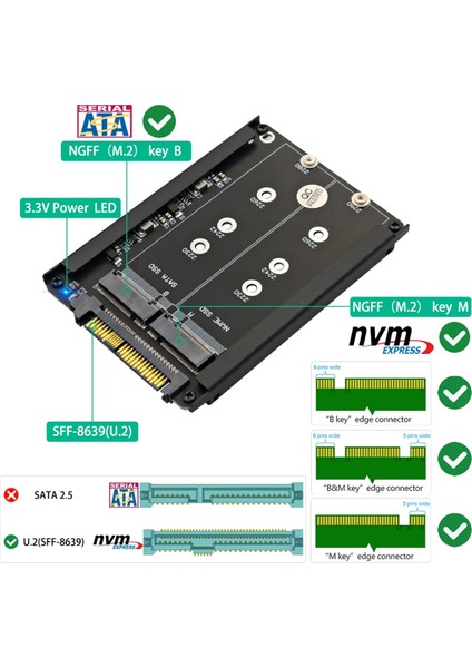 2'si 1 Arada M.2 Nvme SSD ve B Anahtarı/b&m Anahtarı Ssd'den SFF-8639 U.2'ye Çerçeve Braketi ile - Msata Ssd'yi 7 mm 2,5 Inç Sata Sürücüsü Olarak Tutun (Yurt Dışından) fırsatları