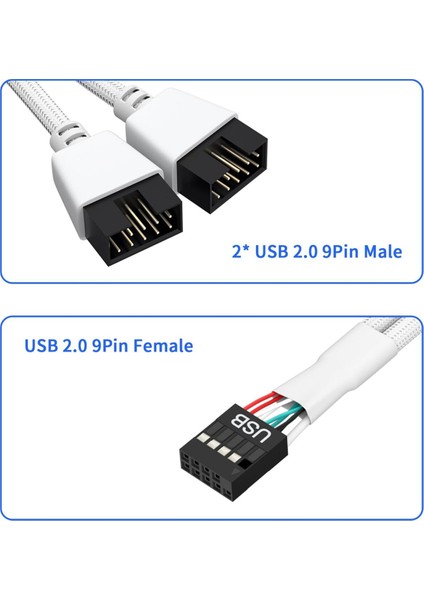 2 Adet Bilgisayar Anakart USB 2.0 9 Pin Çift 9 Pin Uzatma Kablosu Y Ayırıcı Ses Hd Uzatma Kablosu Beyaz (Yurt Dışından) modelleri