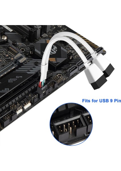 2 Adet Bilgisayar Anakart USB 2.0 9 Pin Çift 9 Pin Uzatma Kablosu Y Ayırıcı Ses Hd Uzatma Kablosu Beyaz (Yurt Dışından) fırsatları