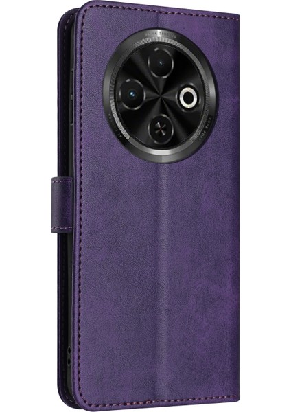 Tecno Spark 30C Mor Için Buzağı Dokulu Deri Kılıf (Yurt Dışından)