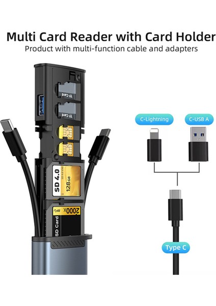 13'ü 1 Arada Çok Işlevli Kart Adaptörü Sd/tf3.0 Yüksek Hızlı Typec Alüminyum Taşınabilir Depolama Kartı Okuyucu Pc Bilgisayar Için (Yurt Dışından)