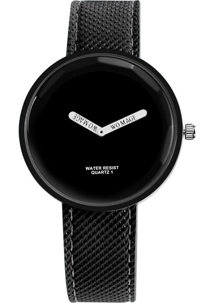 Basit Stil Yuvarlak Kadran Mat Deri Kayış Kuvars Saat Siyah Siyah (Yurt Dışından)