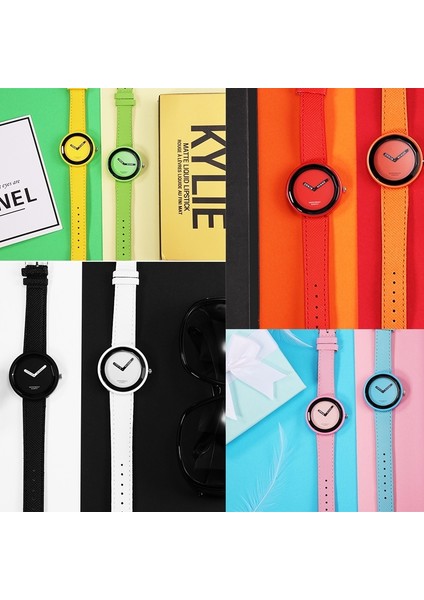 Basit Stil Yuvarlak Kadran Mat Deri Kayış Kuvars Saat Siyah Siyah (Yurt Dışından) modelleri