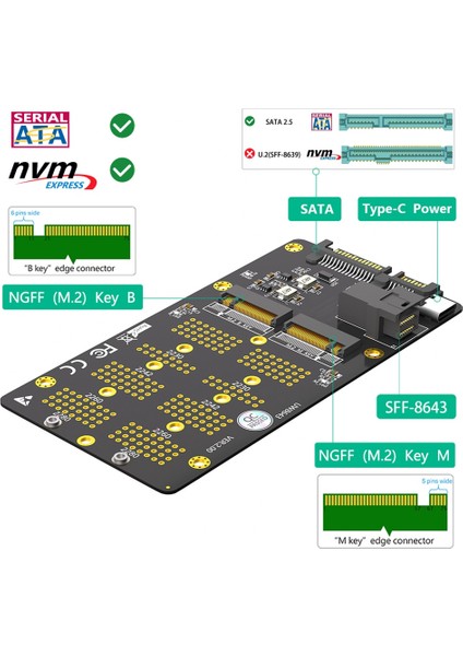 2'si 1 Arada Combo M.2(Ngff) Nvme Ssd/sata-Bus Ssd'den SFF-8643 ve Sata Adaptörüne (Yurt Dışından) modelleri