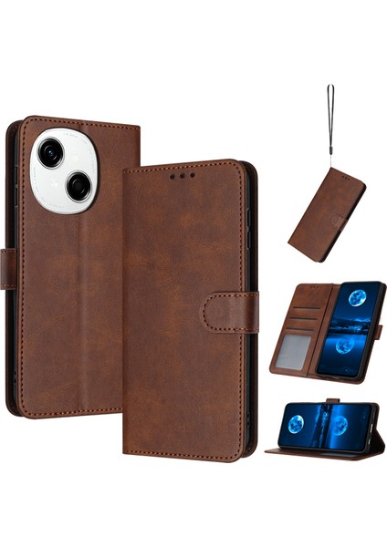 Tecno Spark Go 1 Kahverengi Için Buzağı Dokulu Deri Kılıf (Yurt Dışından)