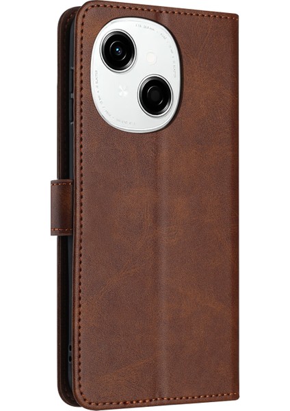 Tecno Spark Go 1 Kahverengi Için Buzağı Dokulu Deri Kılıf (Yurt Dışından)