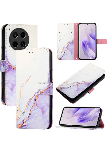 Tecno Camon 30 5g / 4g Beyaz Mor Için Mermer Pu Telefon Kılıfı (Yurt Dışından)