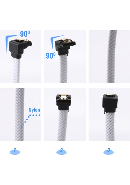 50CM Sata 3.0 Iıı Sata3 7pin Veri Kablosu Dik Açı 6 Gb/s SSD Kabloları HDD Sabit Disk Veri Kablosu Naylon Kollu (Beyaz) (Yurt Dışından) indirimleri