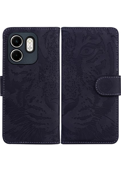 Infinix Hot 50I / Smart 9 Siyah Için Kaplan Kabartmalı Deri Kılıf (Yurt Dışından)
