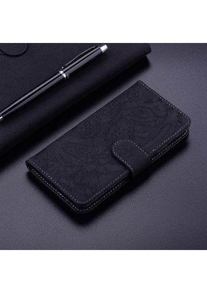 Infinix Hot 50I / Smart 9 Siyah Için Kaplan Kabartmalı Deri Kılıf (Yurt Dışından)