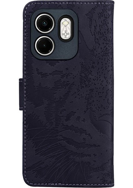 Infinix Hot 50I / Smart 9 Siyah Için Kaplan Kabartmalı Deri Kılıf (Yurt Dışından)