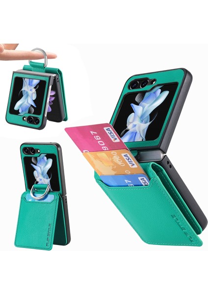 Samsung Galaxy Z Flip5 Green Için Junsunmay Deri Deri Pc Kılıfı (Yurt Dışından)
