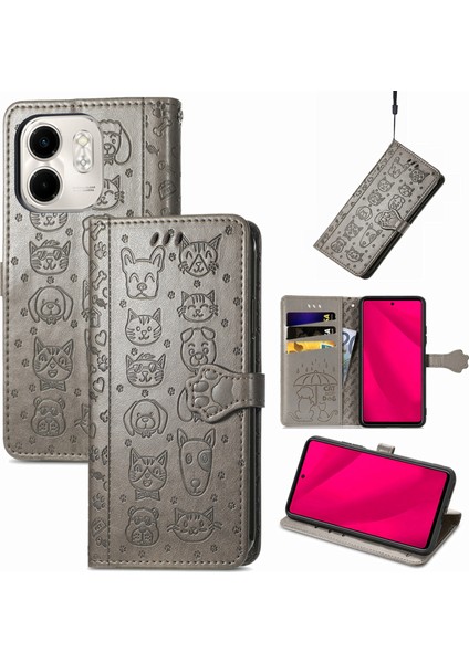 Infinix Smart 9 Gri Için Kedi ve Köpek Kabartmalı Kılıf (Yurt Dışından)