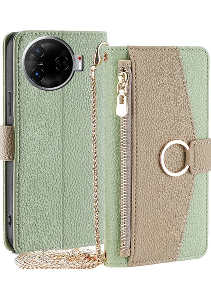 Tecno Camon 30 Pro 5g Yeşil Için Crossbody Deri Telefon Kılıfı (Yurt Dışından)