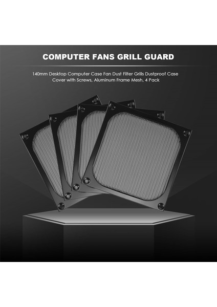 140MM Masaüstü Bilgisayar Kasası Fan Toz Filtresi Izgaralar Vidalı Toz Geçirmez Kılıf Kapağı, Alüminyum Çerçeve Örgü, 4 Paket (Yurt Dışından) fırsatları