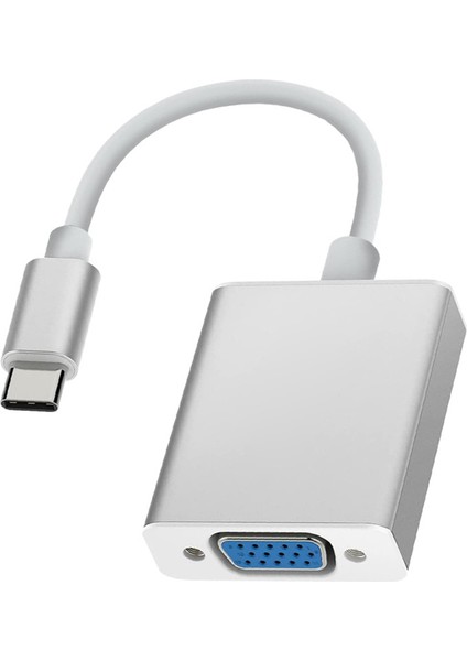 Type C - VGA Kablo Adaptörü Type C USB 3.1 Kablo Konnektörü VGA Dönüştürücü Telefon Dizüstü Tablet Gümüş (Yurt Dışından)