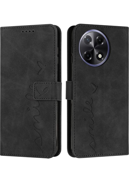 Tecno Camon 30S Siyah Için Uzun Kordon Kalp Pu Kılıf (Yurt Dışından)