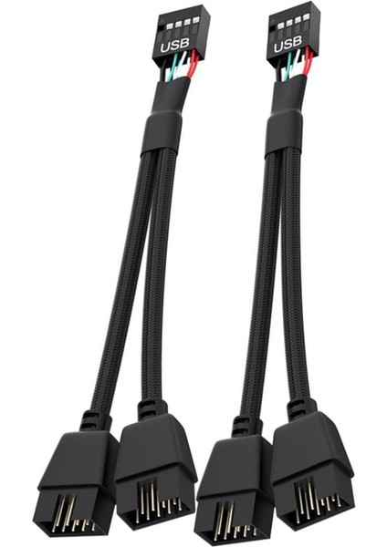 2 Adet Bilgisayar Anakart USB 2.0 9 Pin Çift 9 Pin Uzatma Kablosu Y Ayırıcı Ses Hd Uzatma Kablosu Siyah (Yurt Dışından)