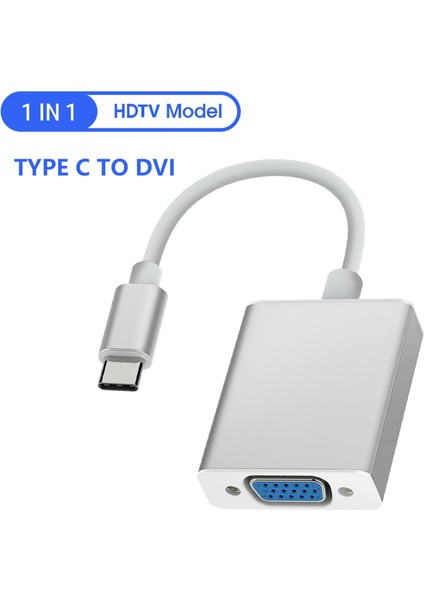 Type C - VGA Kablo Adaptörü Type C USB 3.1 Kablo Konnektörü VGA Dönüştürücü Telefon Dizüstü Tablet Gümüş (Yurt Dışından)