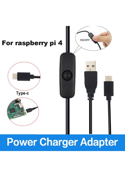 Güç Adaptörü Kablosu 5V 3A Usb'den Tip-C'ye Güç Kaynağı Kablosu, Raspberry Pi 4 Için Açma/kapama Düğmesi ile (Yurt Dışından) modelleri