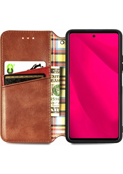Infinix Smart 9 Kahverengi Için Kübik Preslenmiş Deri Kılıf (Yurt Dışından)