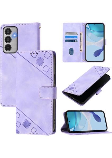 Samsung Galaxy M35 Açık Mor Için Skin-Fe Deri Telefon Kılıfı (Yurt Dışından)